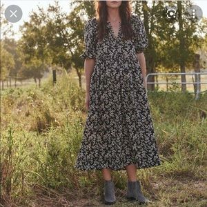 The Great. The Ravine Dress. Black Floral Print Cotton (100% Cotton)